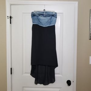 Strapless Jean Chambray High-Lo Dress